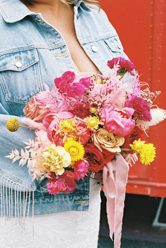 colorful flowers with hot pink, yellow, and pastel pink