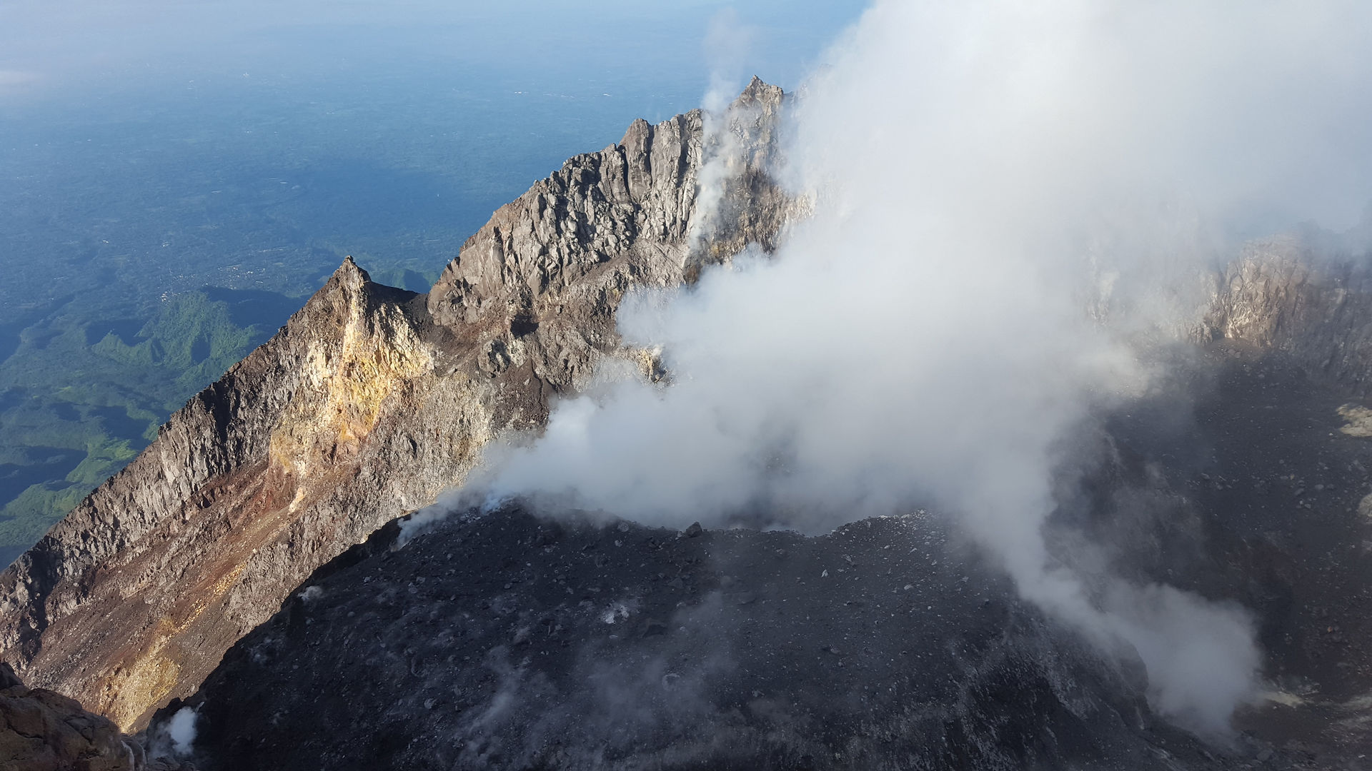 Across the crater