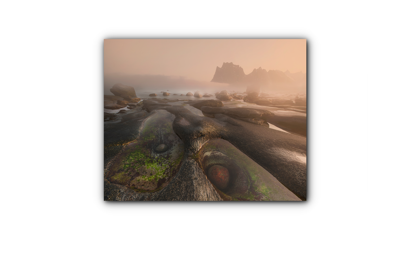 Morsomt stenlandskap etter sjø og vind IR Varmepanel Veggbilde Panelovn