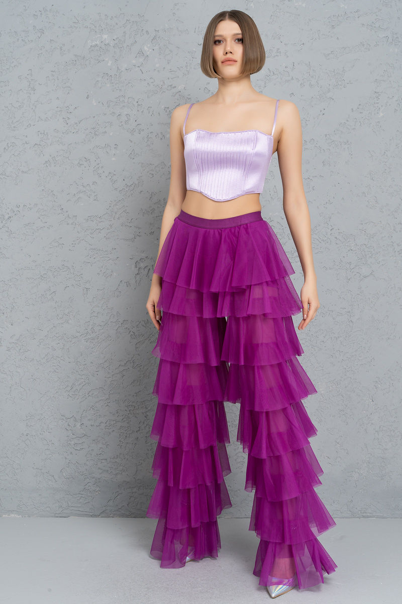 Thumbnail: 31029 RED TIERED TULLE PANTS RED/BLACK/MAGENTA/GREEN