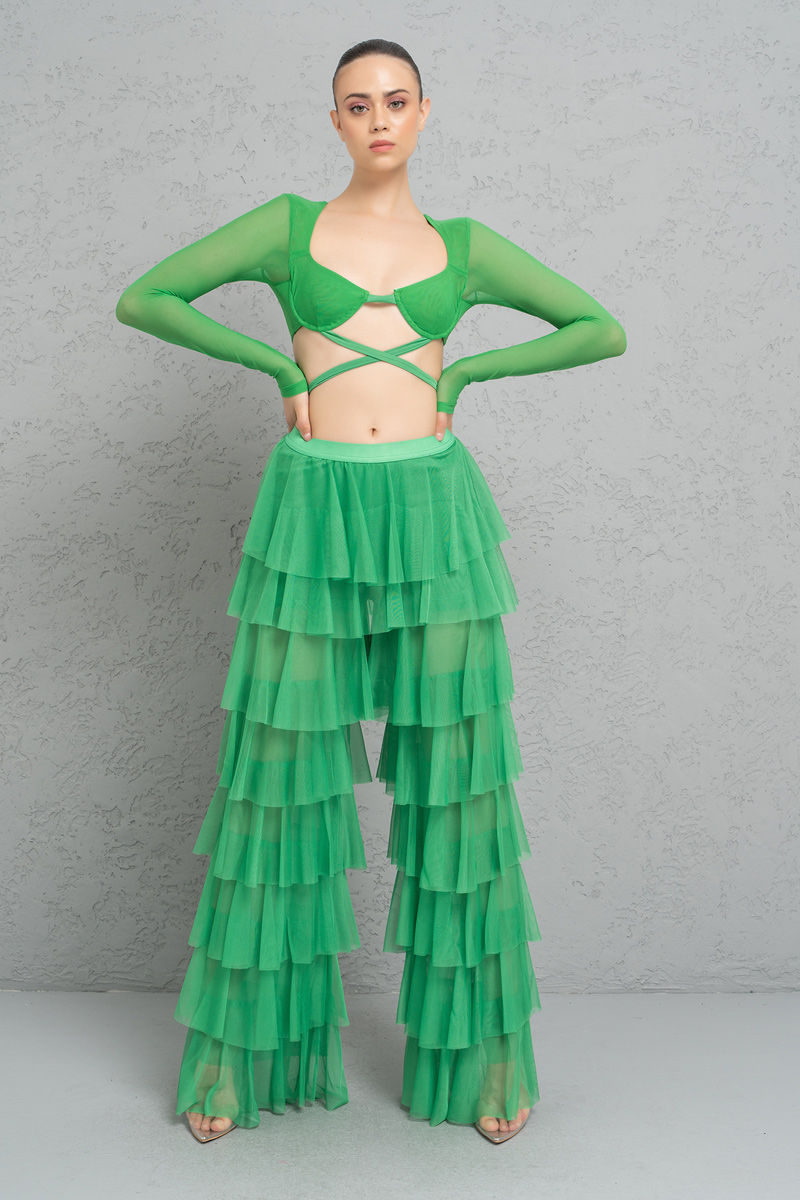 Thumbnail: 31029 RED TIERED TULLE PANTS RED/BLACK/MAGENTA/GREEN