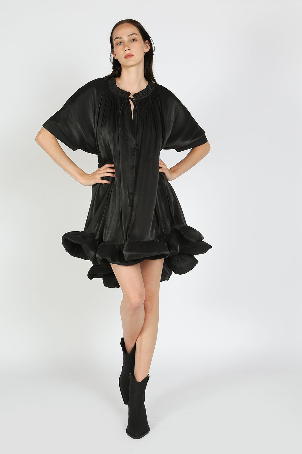 DRS-MC3747 BLACK or WHITE Bubble Ruffle Organza Mini Dress 1