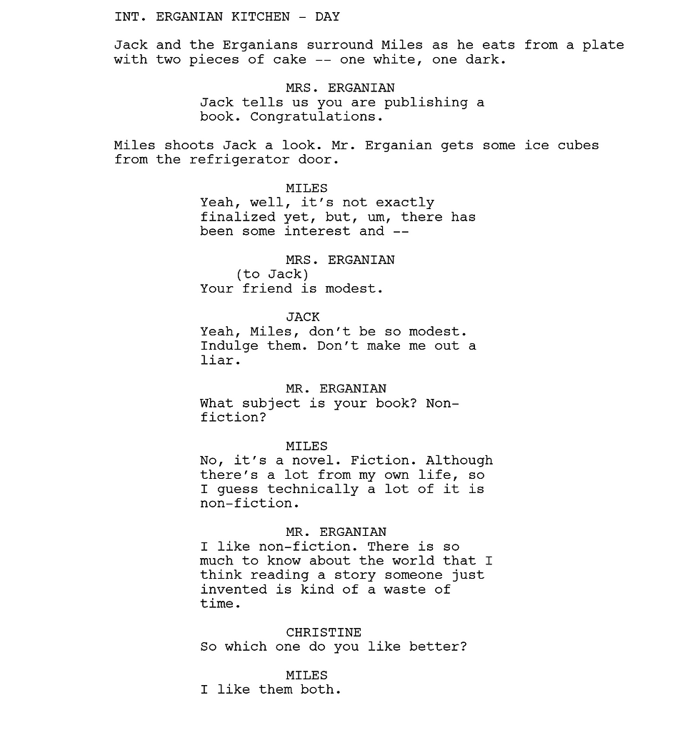 A script excerpt from Sideways