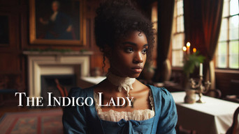 Woman in period dress, "The Indigo Lady", in stately home setting