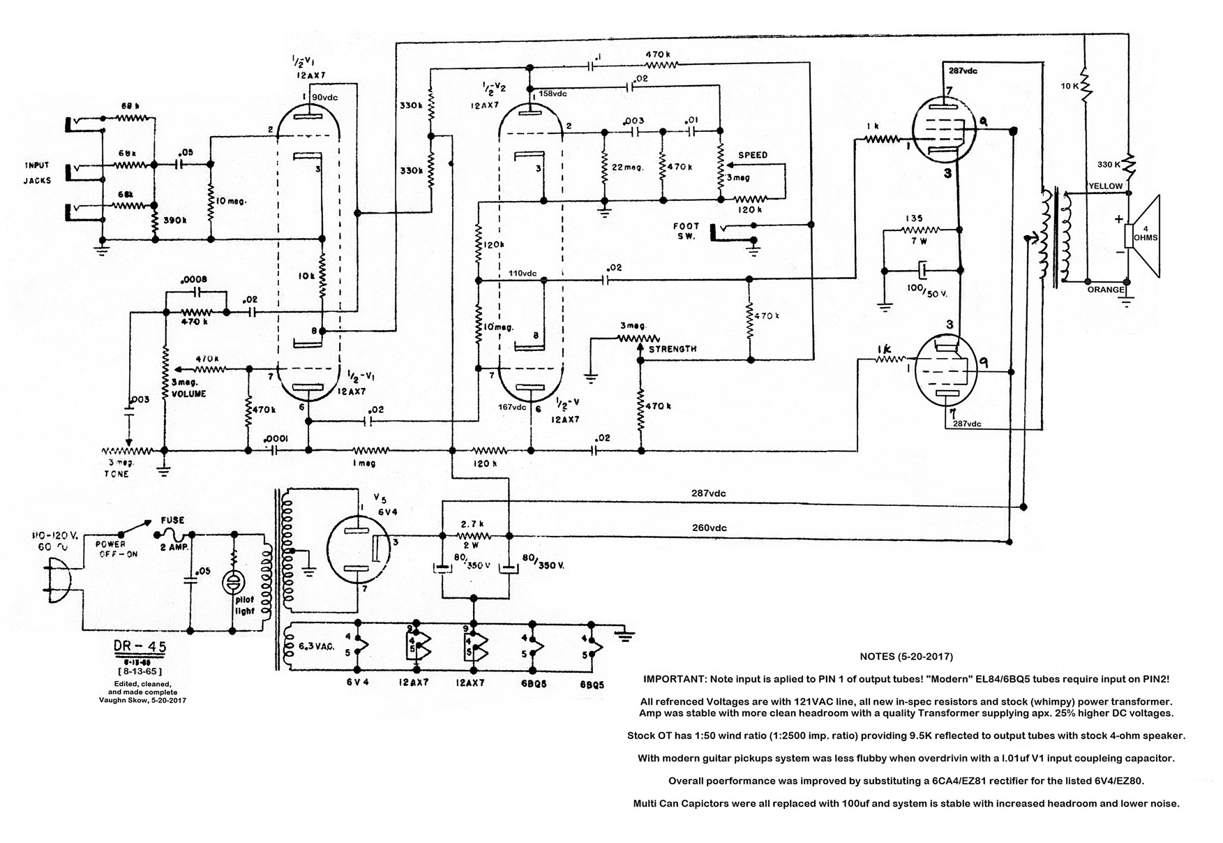 Vintage Kent DR54 Tube Amp schematic