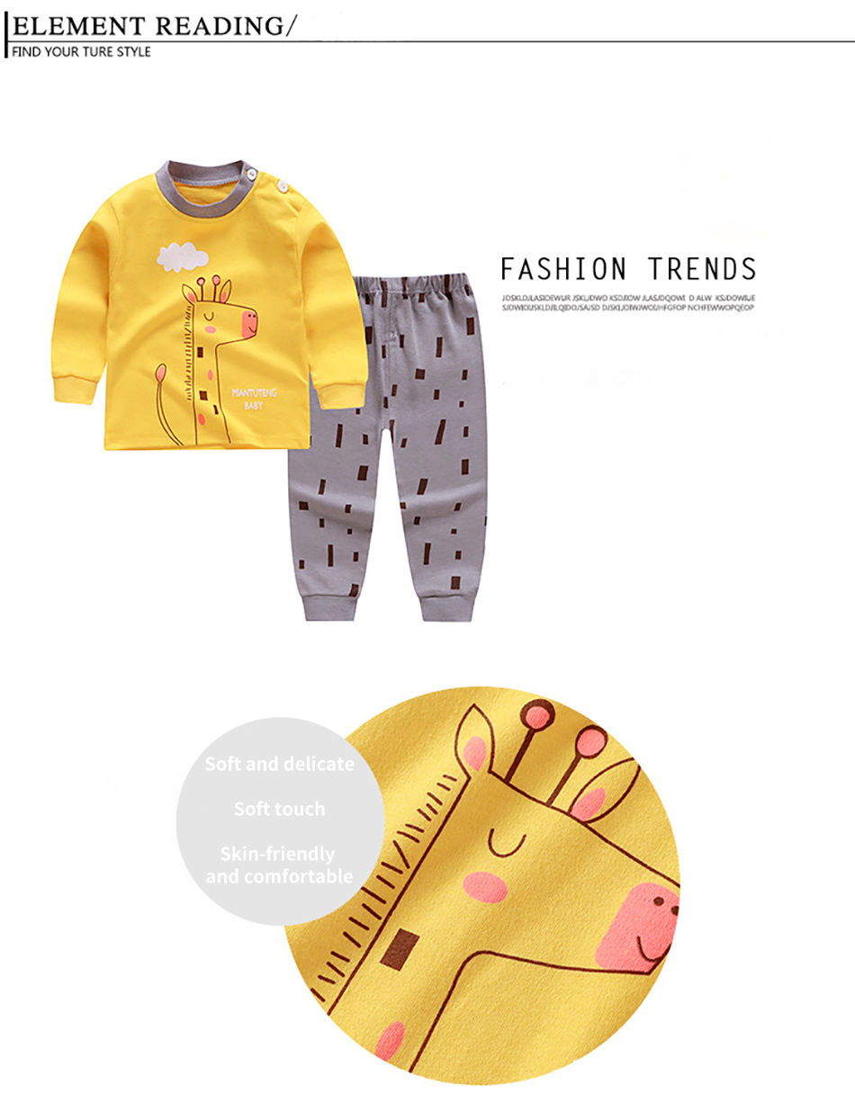 Thumbnail: Cartoon Unicorn Animal Sleepwear Children Pajamas Sets Unisex Kids Autumn Clothi