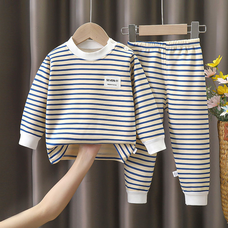 Thumbnail: 0-5-year-old baby plush children's pajamas solid color long sleeved pants breath