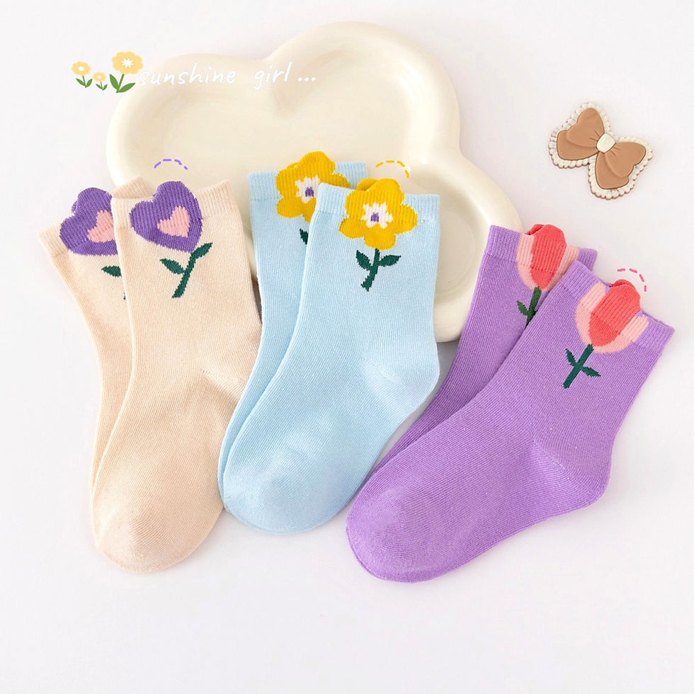 Thumbnail: 5 Pairs Girls Socks Cute Cartoon Flower Pattern Comfortable Breathable Kids Sock