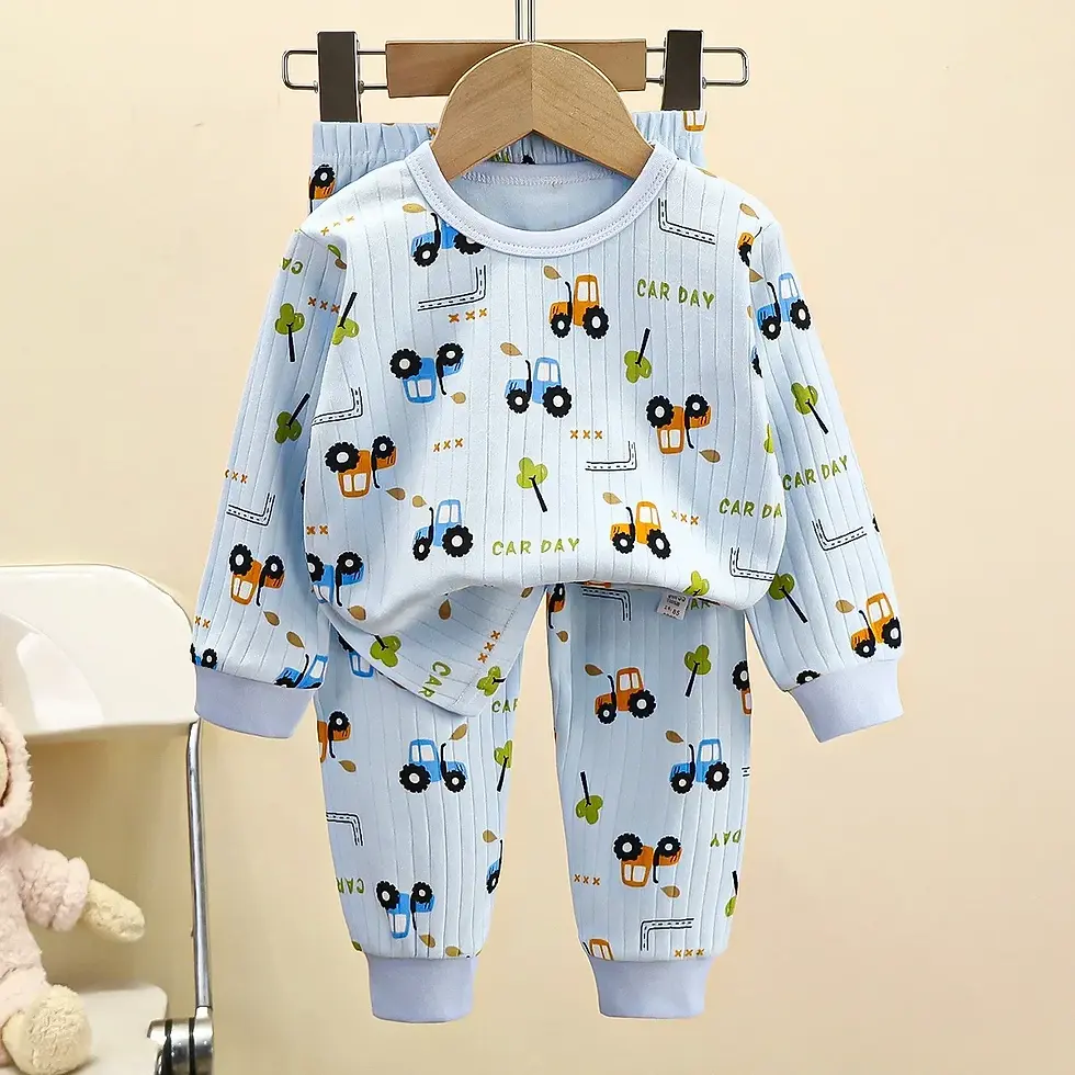 Thumbnail: Kids Boys Girls Pure Cotton Warm Pajamas Cute Cartoon Long Sleeve T-Shirt + Pant
