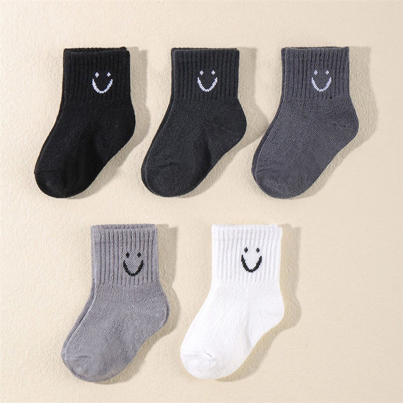 Thumbnail: 10 pairs of cute solid-color smiling face pattern children's mid-calf socks, sui