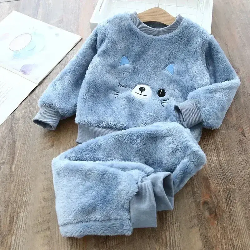 Thumbnail: Children's Pajama Sets Bear Tops + Pants 2Pcs Kids Pajamas Winter Girl Clothing 