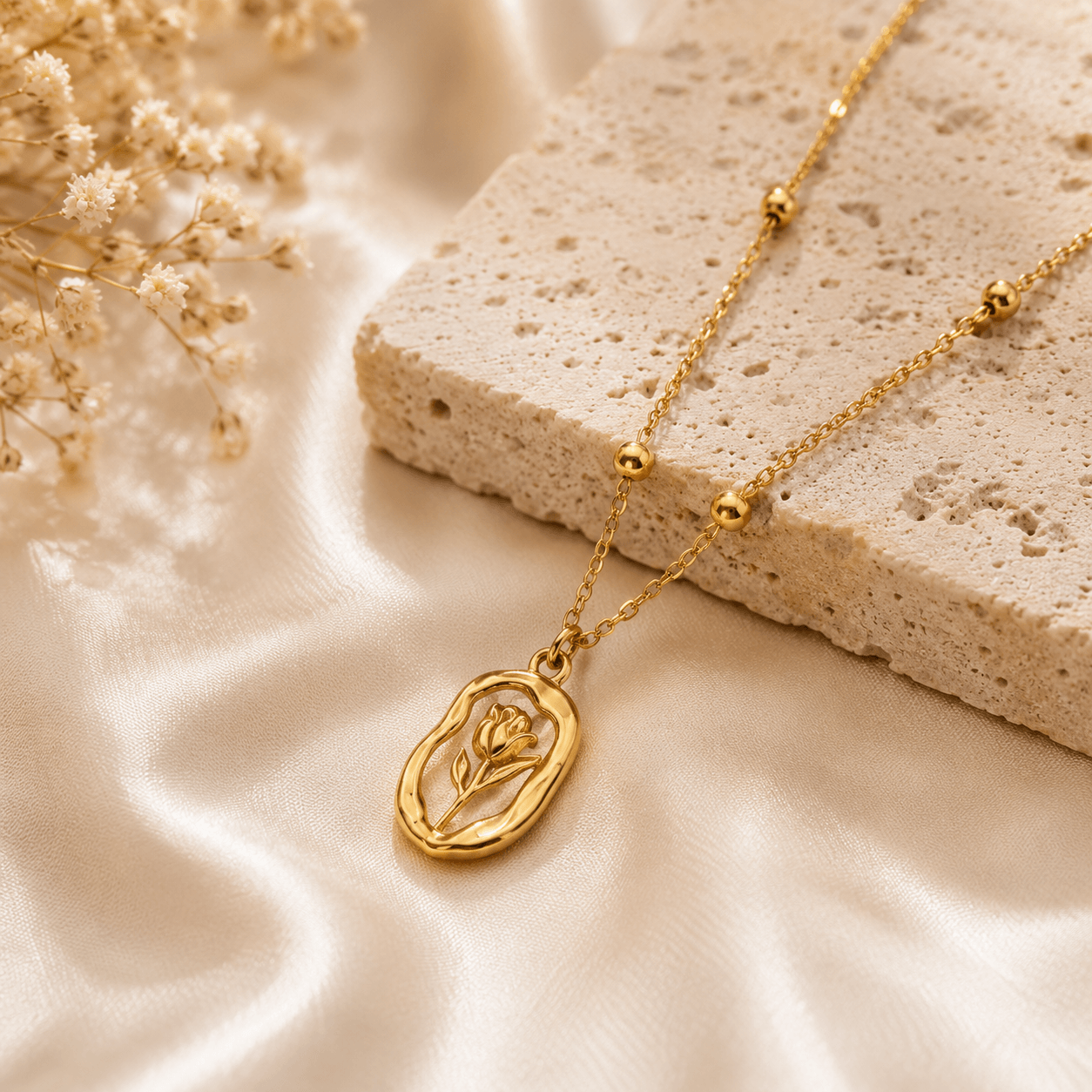 Golden Bloom Tulip Pendant Necklace