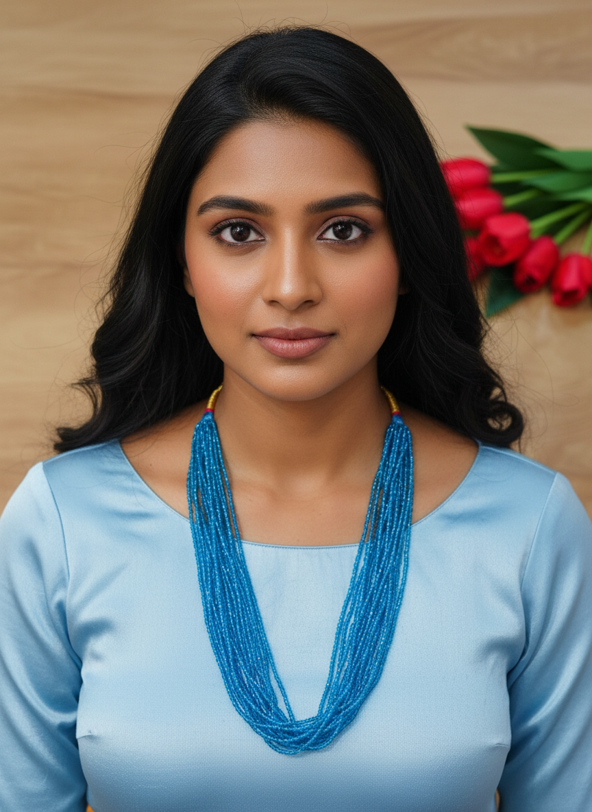 Beaded Layered 1mm Blue Crystal Beaded Necklace