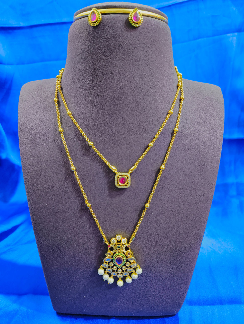 Gold Plated CZ AD Double Layered Jewellery Set – Premium Gold Replica Design