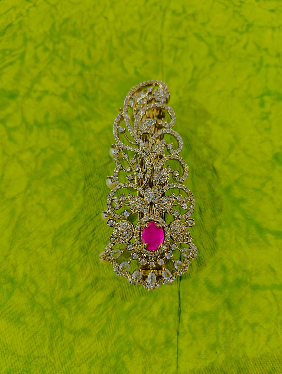 Thumbnail: 1 Gram Gold Plated Ruby CZ Studded Pearls Hair Clip