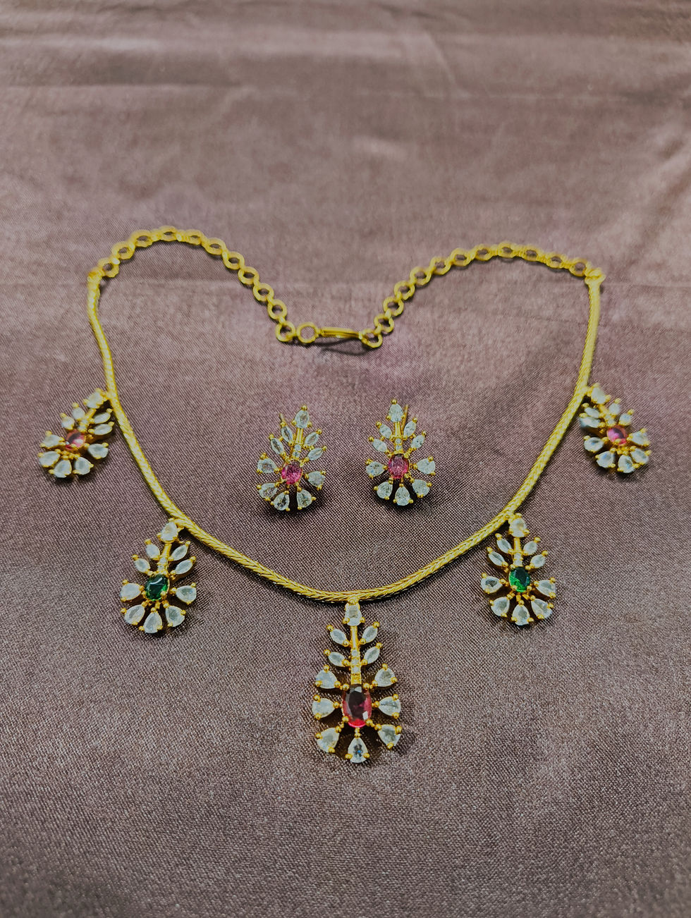 Gold Plated CZ Multicolor Replica Necklace Set