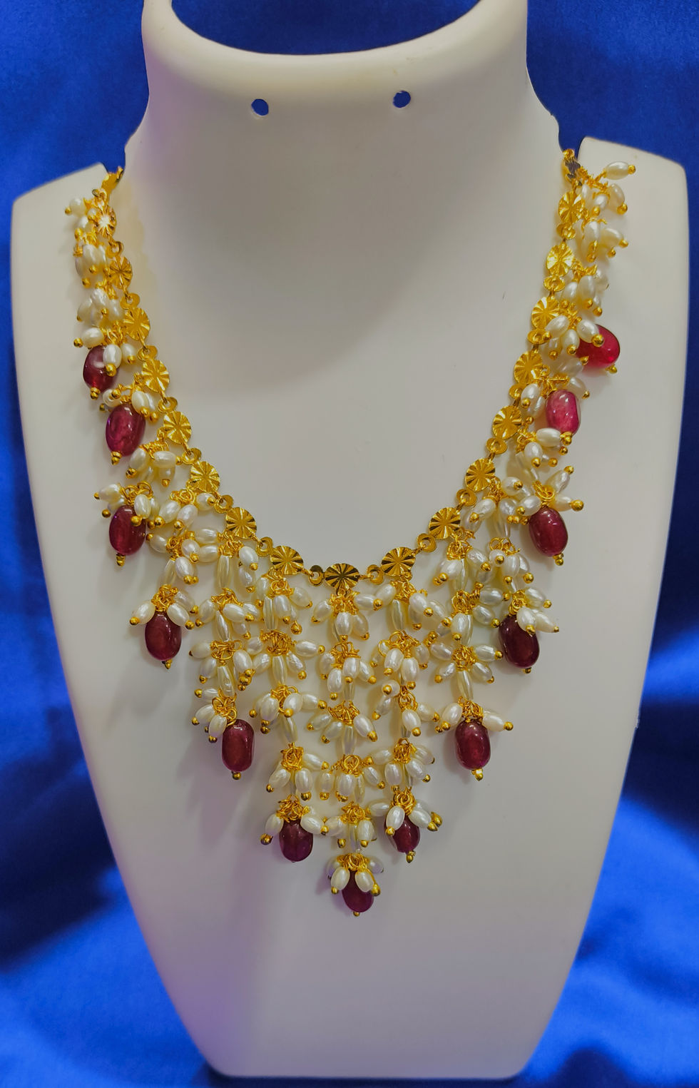 Gold Plated Handmade Necklace with Rice Pearls & Monalisa Beads – Traditional Designer Jewelry