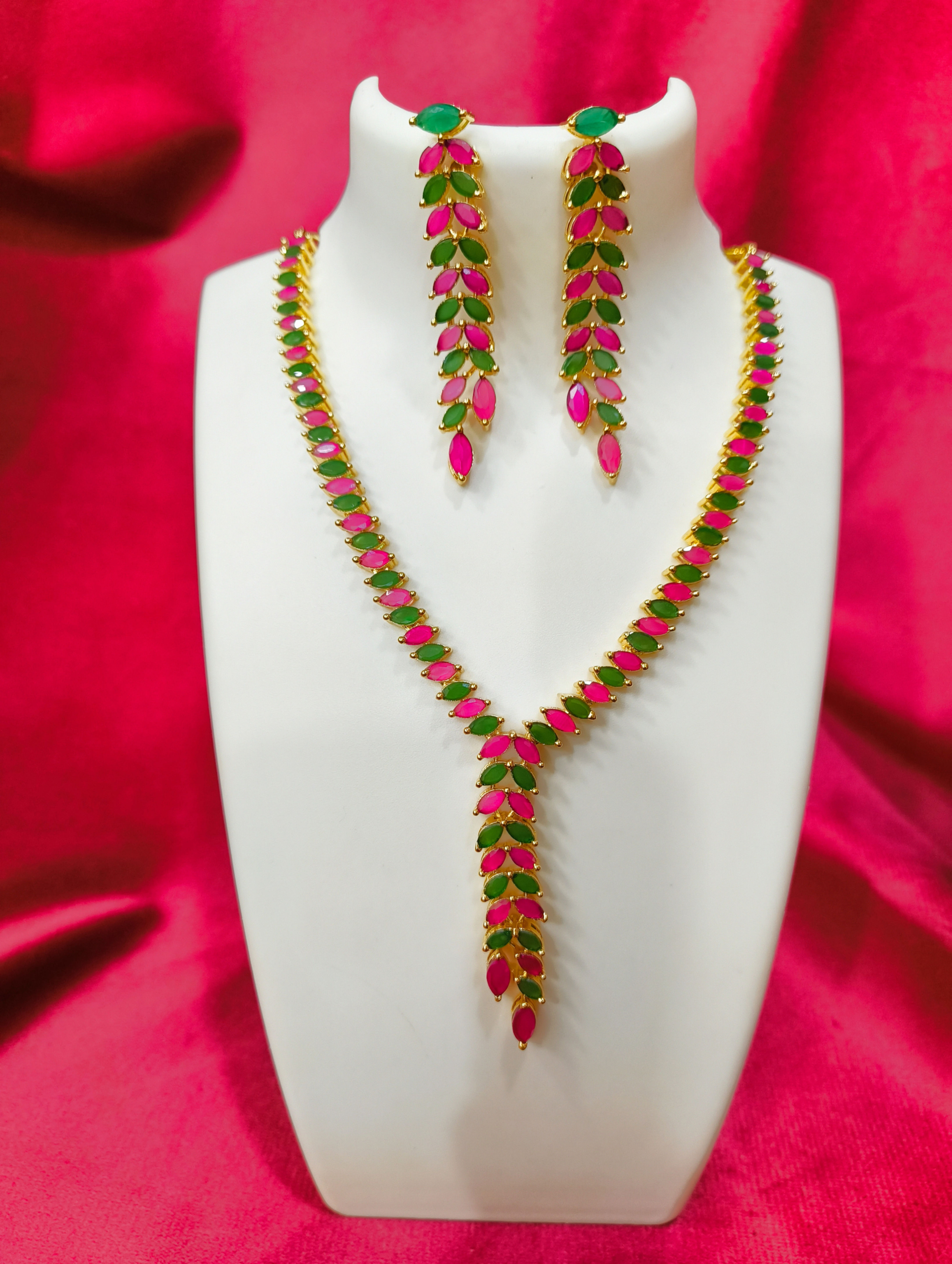 Gold Plated Ruby Emerald Designer Jewelry Set