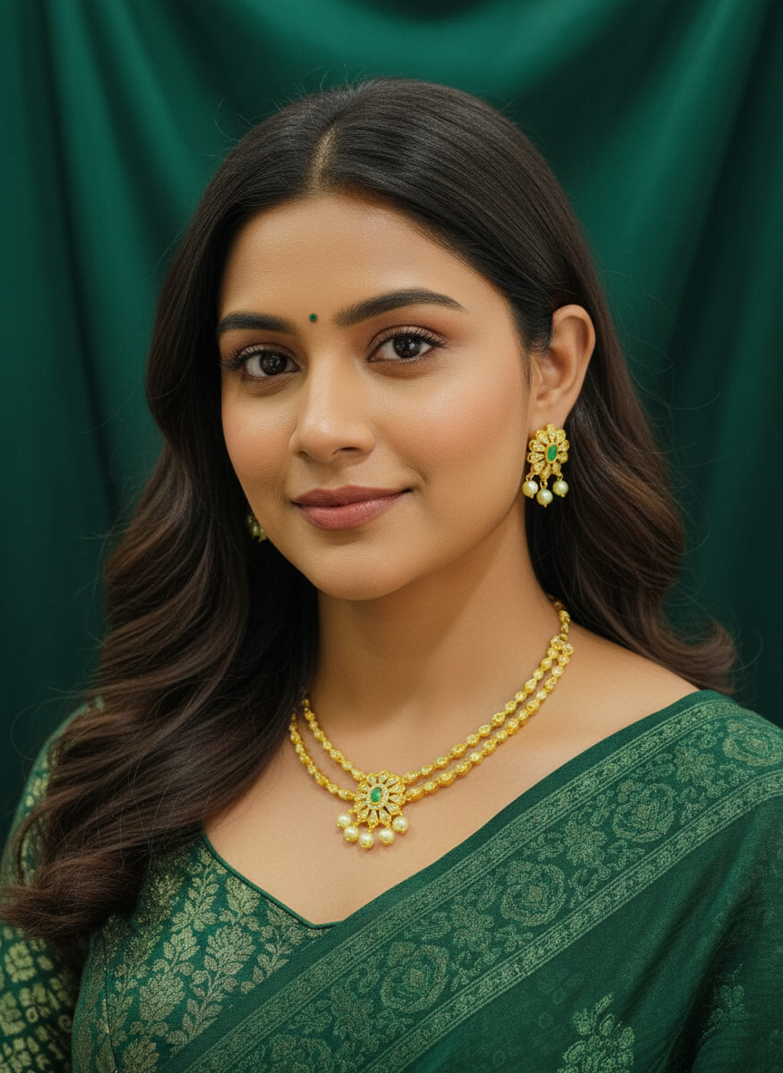 Gold Plated Emerald CZ Layered Necklace Set