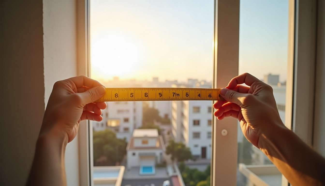 מדידת חלון בדירה בקומה גבוהה בסרט מדידה, לפני הזמנת סורג