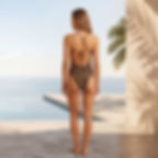 woman wearing the Sahara Chic Tan Through swimsuit from Revyl and Rav