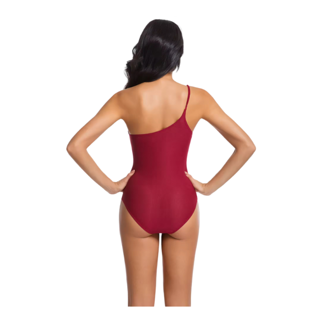 woman wearing Tan Through One-Shoulder Swimsuit - Eclipse