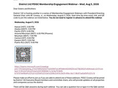 DISTRICT 142 PDGC MEMBERSHIP ENGAGEMENT WEBINAR - WED, AUG 5, 2026