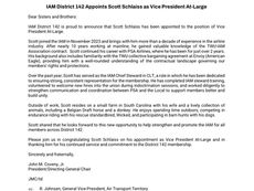IAM DISTRICT 142 APPOINTS SCOTT SCHLAISS AS VICE PRESIDENT AT-LARGE