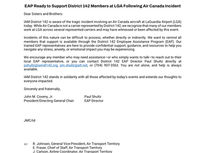 EAP READY TO SUPPORT DISTRICT 142 MEMBERS AT LGA FOLLOWING AIR CANADA INCIDENT