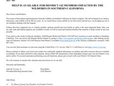 HELP IS AVAILABLE FOR DISTRICT 142 MEMBERS IMPACTED BY THE WILDFIRES IN SOUTHERN CALIFORNIA