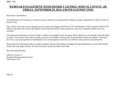WEBINAR ENGAGEMENT WITH DISTRICT 142 PDGC JOHN M. COVENT, JR. FRIDAY, SEPTEMBER 20, 2024, 4:00 PM EASTERN TIME