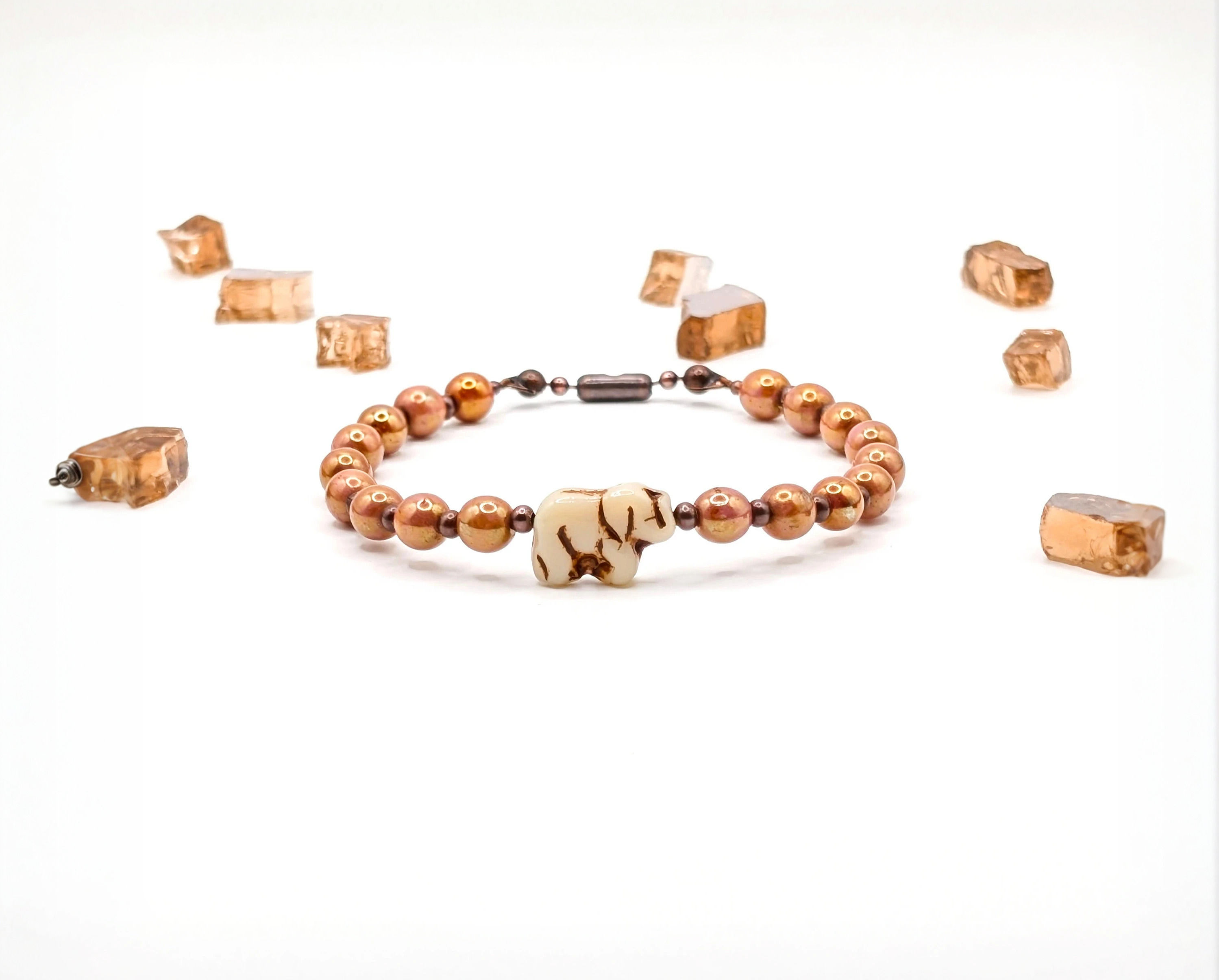 FREEDOM Pink Opal Luster Glass and Copper Bracelet