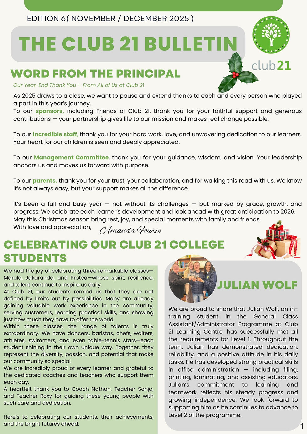 Club 21  Newsletter November/ December 2025 