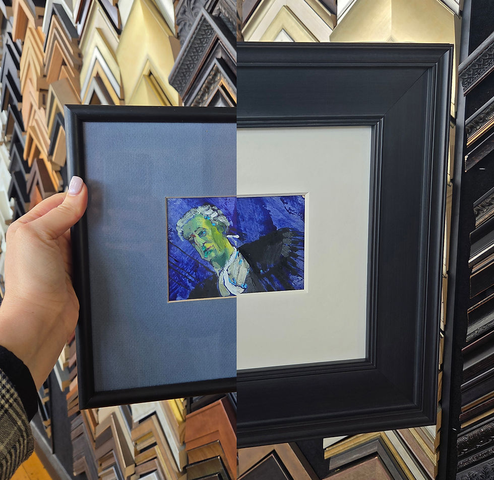 Before and After of a reframed artwork