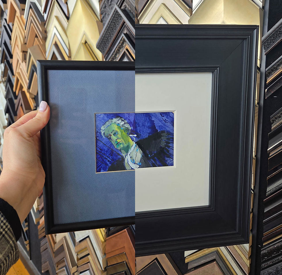 Before and After of a reframed artwork