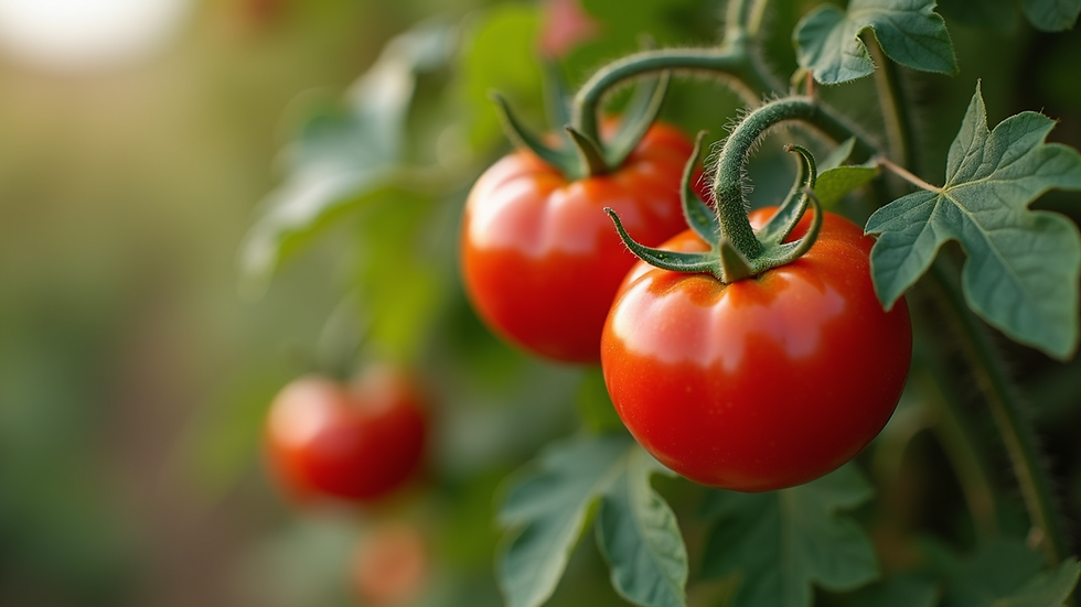 Close-up view of ripe tomatoes on the vine