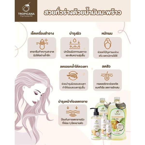 サムネイル： Tropicana Organic Extra Virgin Coconut Oil 100ml./250ml.