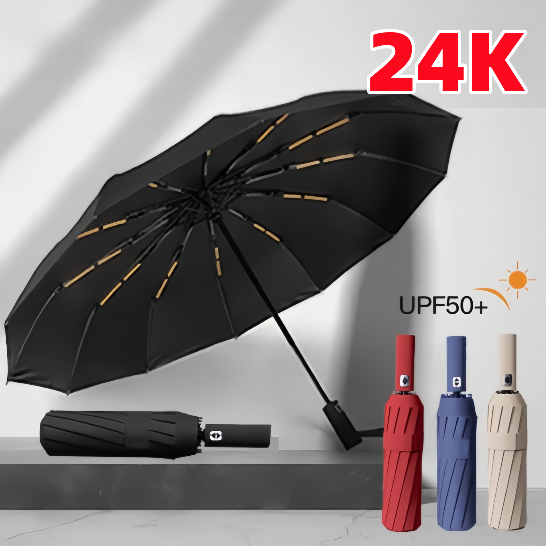 24 Bones Automatic Rain Guard Folding Sun Double-use Wind-proof Reinforcement UP