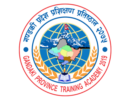 Gandaki Province Training Academy logo with text and a map of Nepal 2019.