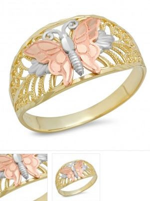 Yellow Gold Tri-Color Butterfly Ring SKU : LAJC016