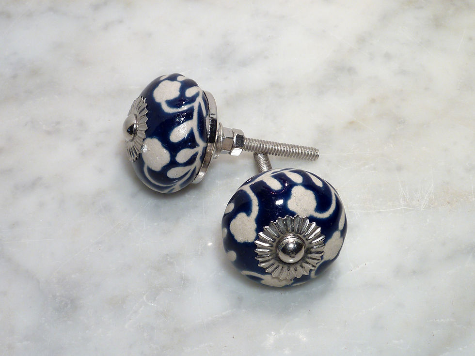 Round Etched Flower Darkblue silver kn-466