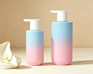 Gradient shampoo bottle with pump peach color