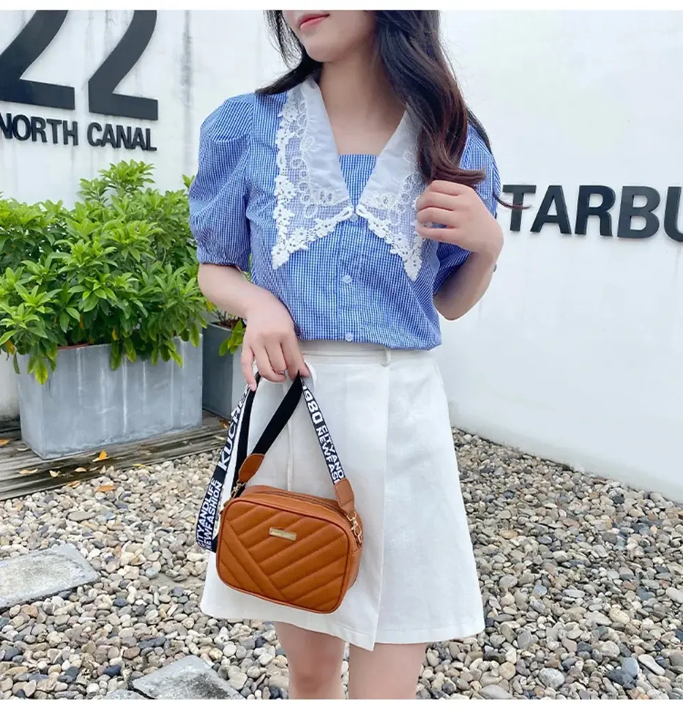 Thumbnail: Shoulder Bag High Quality Women's PU Rolling Strip Camera Bag Shoulder Bag Mobil