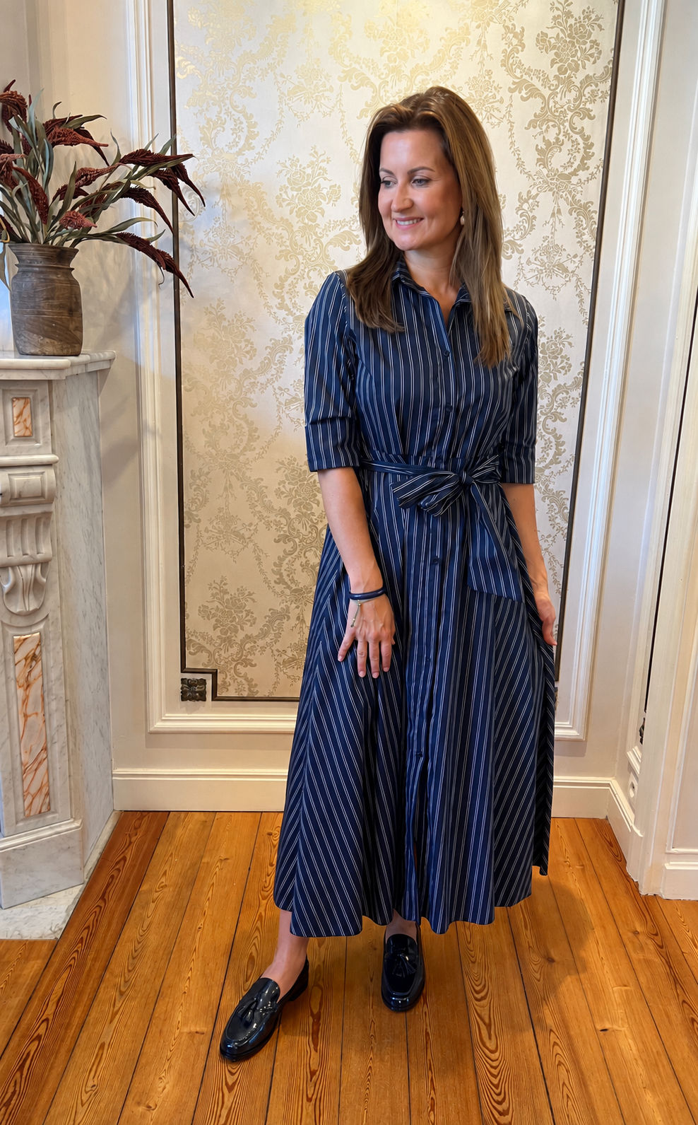 Donkerblauw gestreept kleed Marie