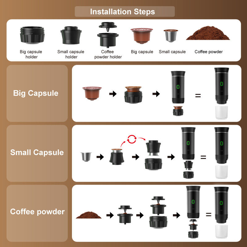Thumbnail: Wireless Electric Portable Espresso Coffee Machine for Car & Home Camping Coffee