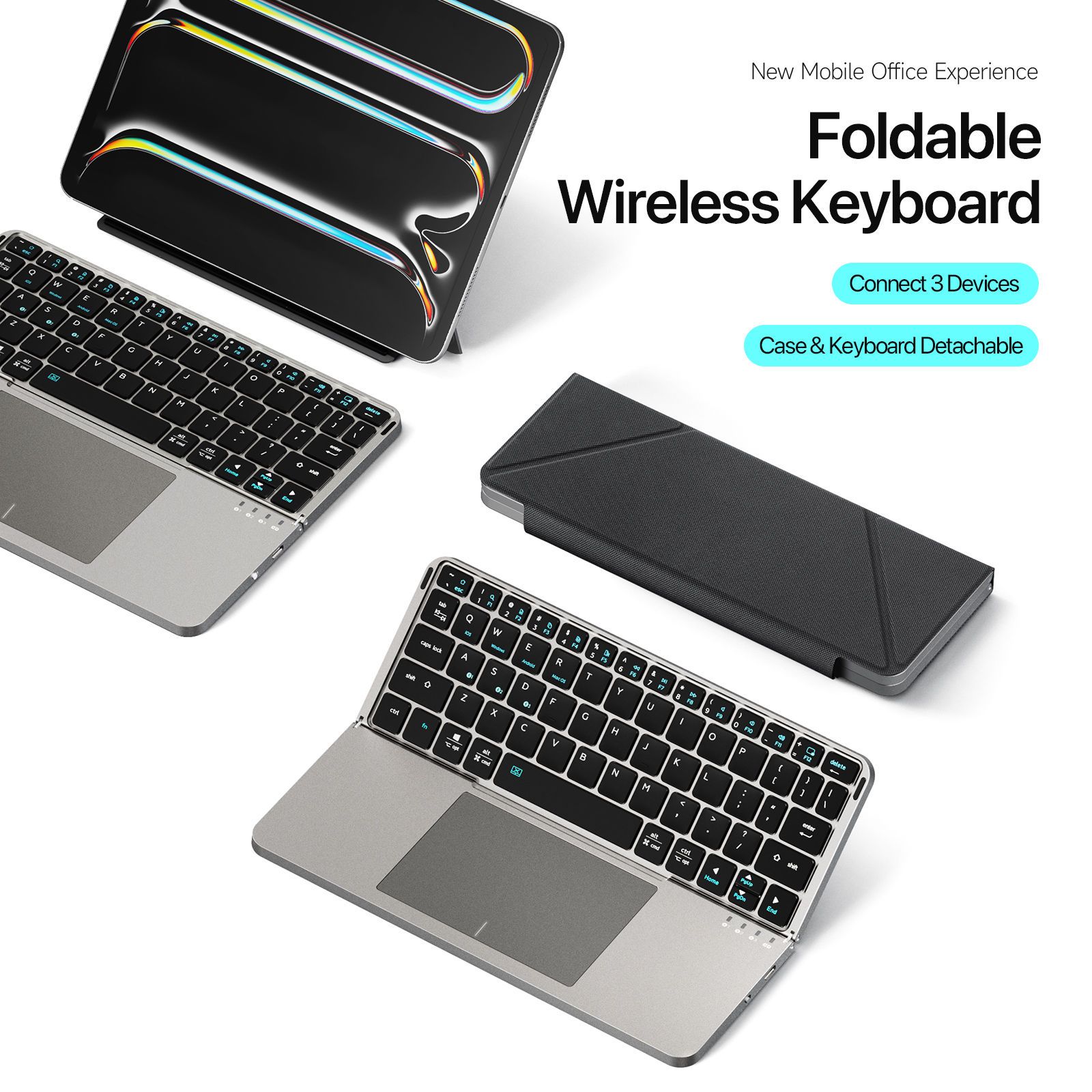 Foldable Bluetooth 5.0 Keyboard Multifunctional Model with Touchpad And Phone Ho