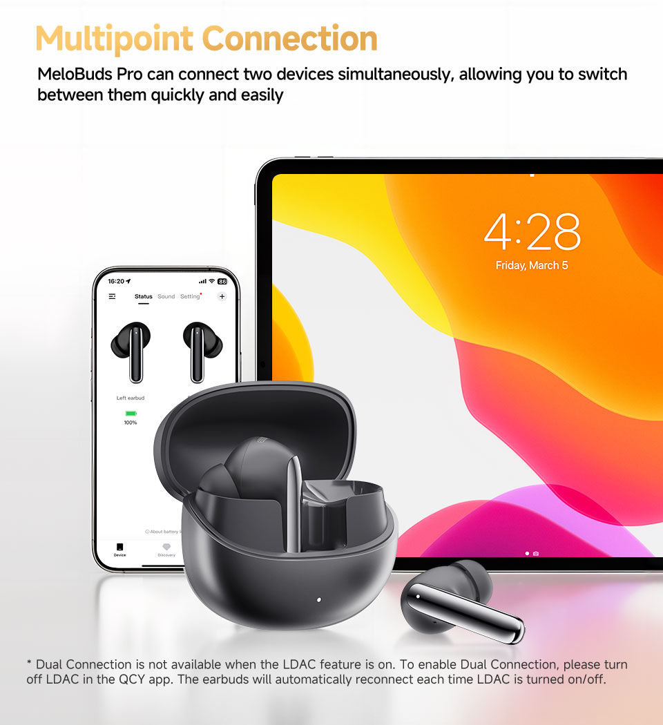 Thumbnail: QCY MeloBuds Pro ANC Bluetooth 5.3 Earphones Wireless 46dB Hybrid ANC Hi-Res LDA