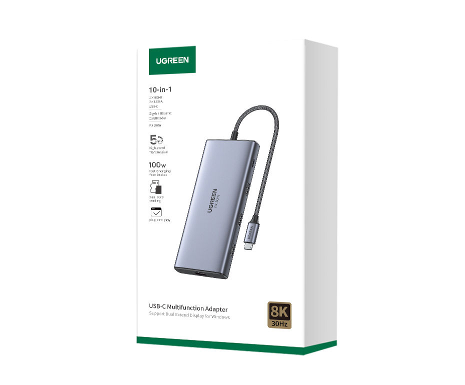 Thumbnail: UGREEN Dual HDMI USB-C HUB 8K 4K HDMI Adapter 10 in 1 Splitter with RJ45 USB3.0 