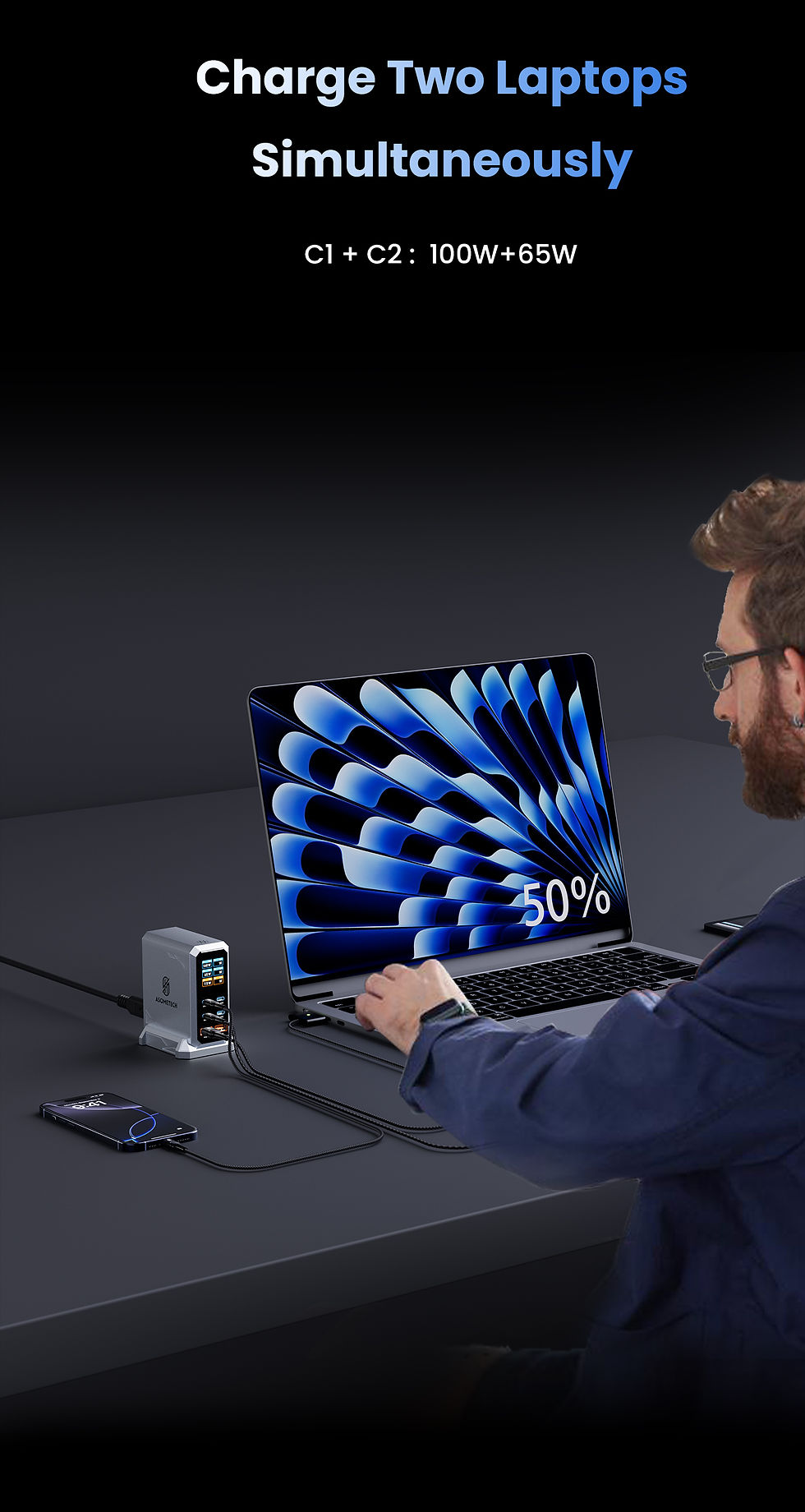 Thumbnail: 240W GaN Charger 6-IN-1 140W PD3.1 PPS USB Type C Digital Display Fast Charging 