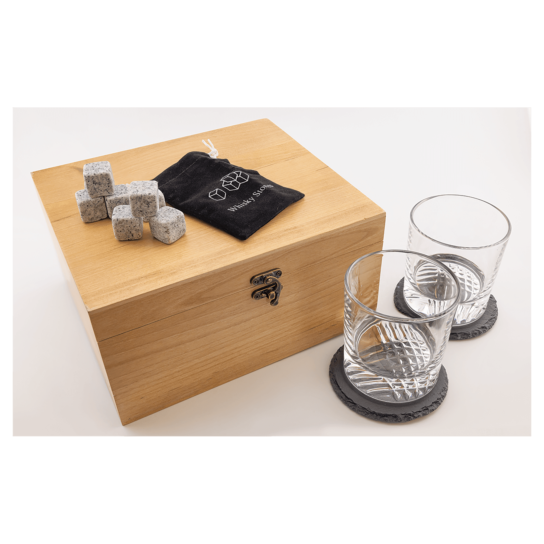 Red Alder Whiskey Set with Two 9 oz. Glasses, Two 4" Slate Coasters, and Eight G